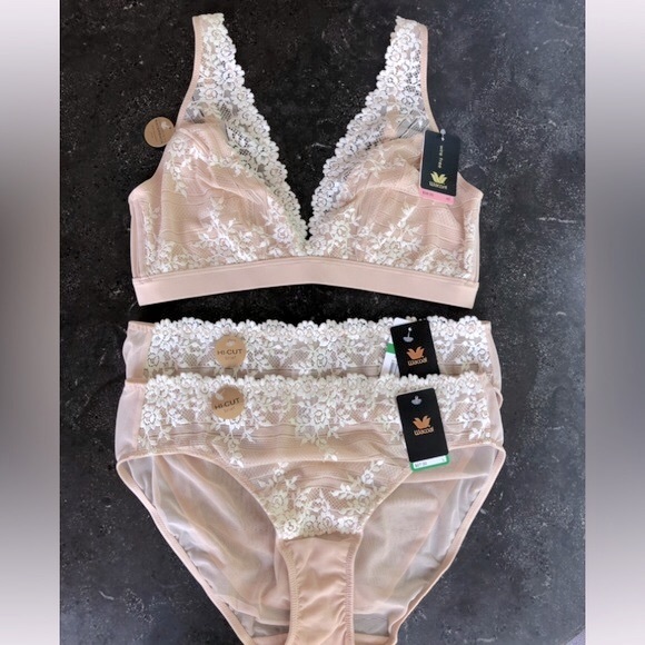 3 Piece - Wacoal lace-trimmed bralette & 2pair matching high-cut panties, “sand” - Picture 14 of 14